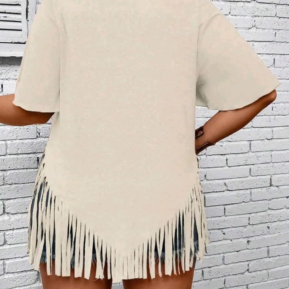 Women's Cream Fringe Top - Picture 4 of 5